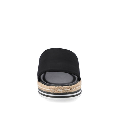 Journee ROSEY ESPADRILLE WEDGE HEELED SLIDE SANDALS - Black Fabric