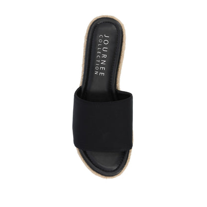 Journee ROSEY ESPADRILLE WEDGE HEELED SLIDE SANDALS - Black Fabric
