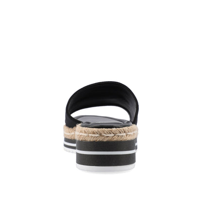 Journee ROSEY ESPADRILLE WEDGE HEELED SLIDE SANDALS - Black Fabric