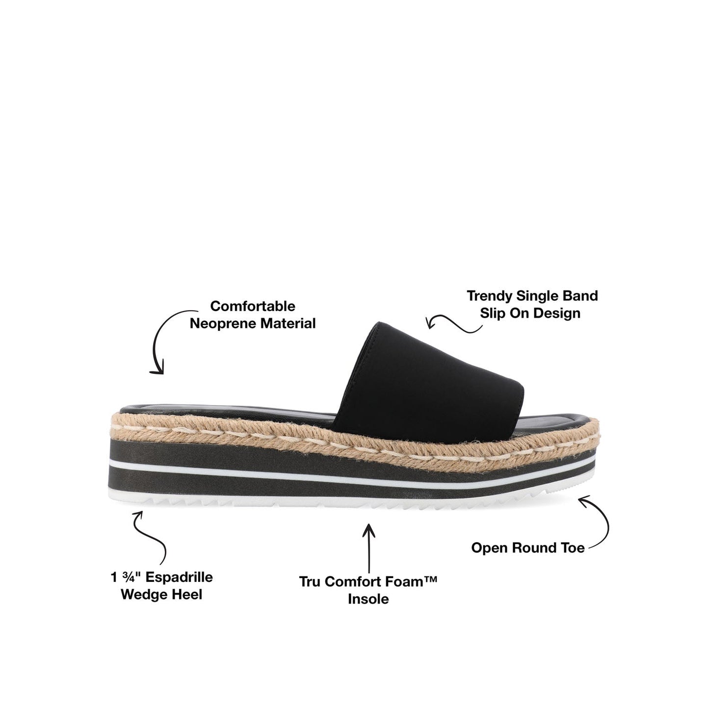 Journee ROSEY ESPADRILLE WEDGE HEELED SLIDE SANDALS - Black Fabric