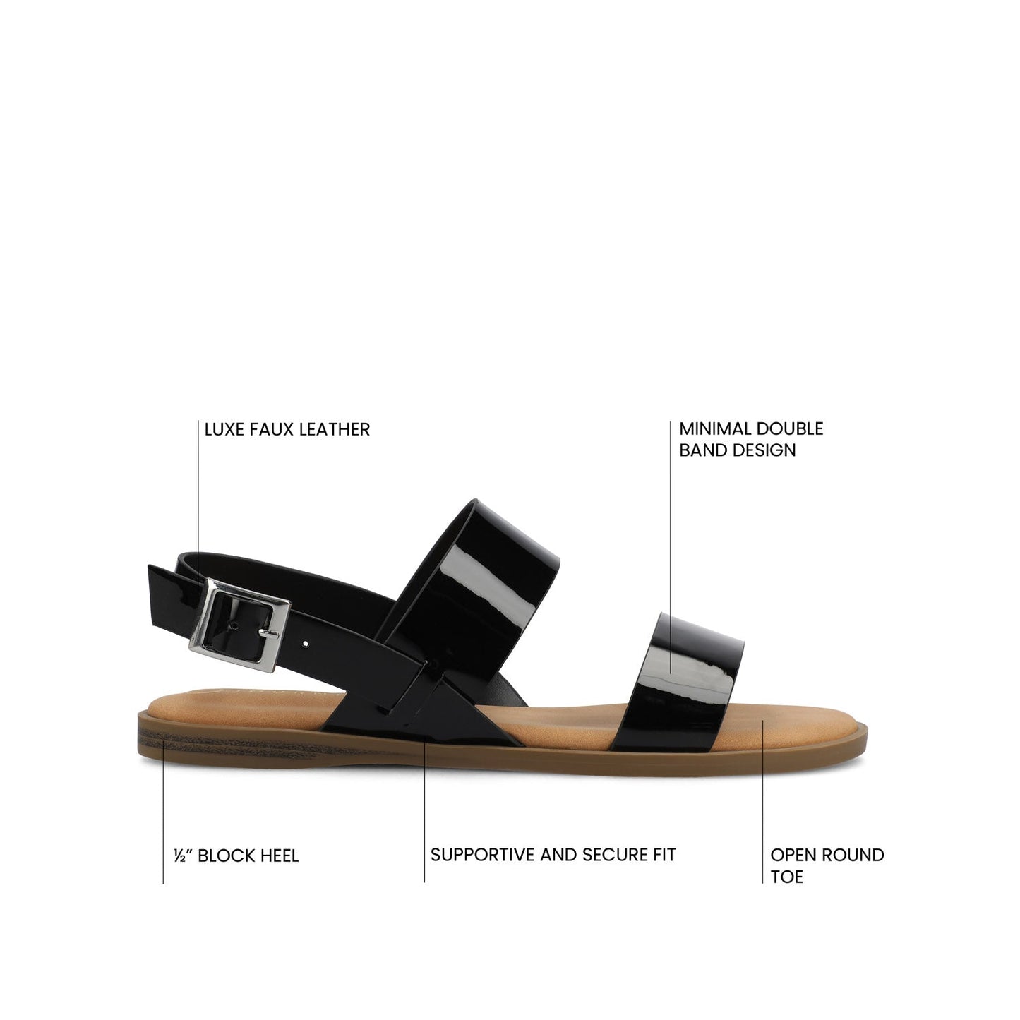 Journee LAVINE MULTI STRAP SANDALS NEW - Black Patent