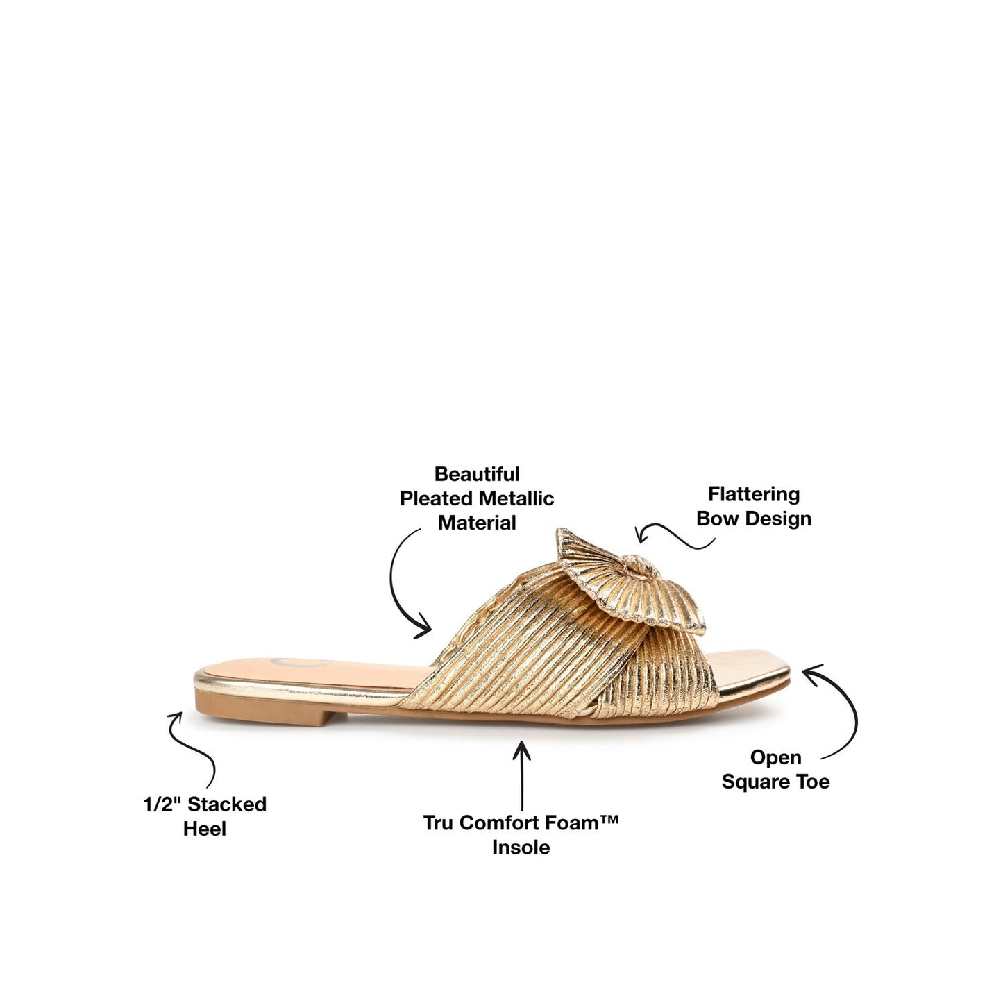 Journee SERLINA PLEATED SLIDE SANDALS IN FOIL - Gold PU 2