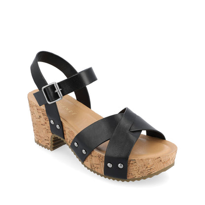 Journee VALENTINA HEELED SANDALS IN VEGAN LEATHER - Black