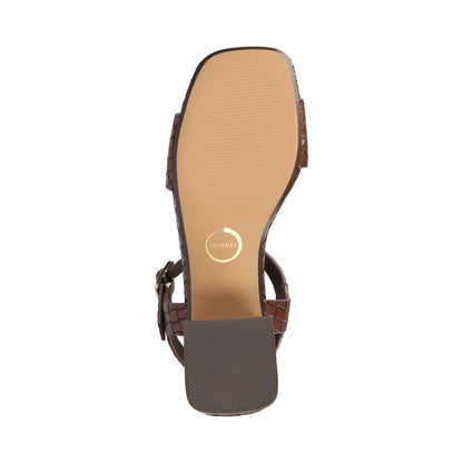 Journee SHAINA OPEN TOE HEELS - Chocolate Woven