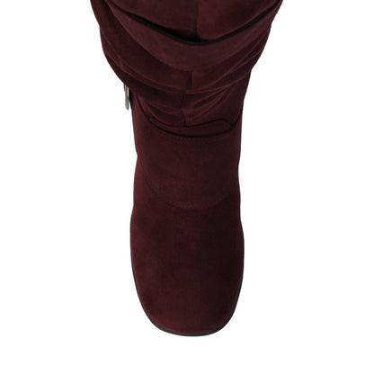 Journee JESTER KNEE HIGH BOOTS IN FAUX SUEDE - Oxblood Faux Suede