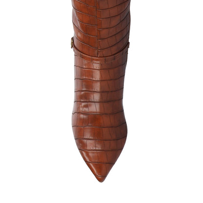 Journee ELARA KNEE HIGH DRESS BOOTS - Croco Cognac