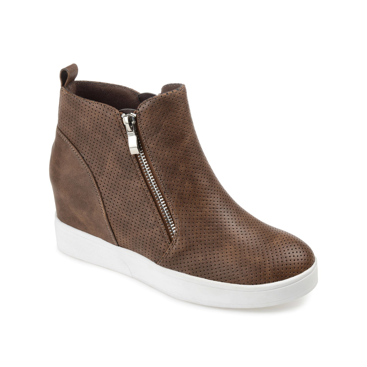 Journee PENNELOPE WEDGE SNEAKERS IN VEGAN LEATHER - Brown