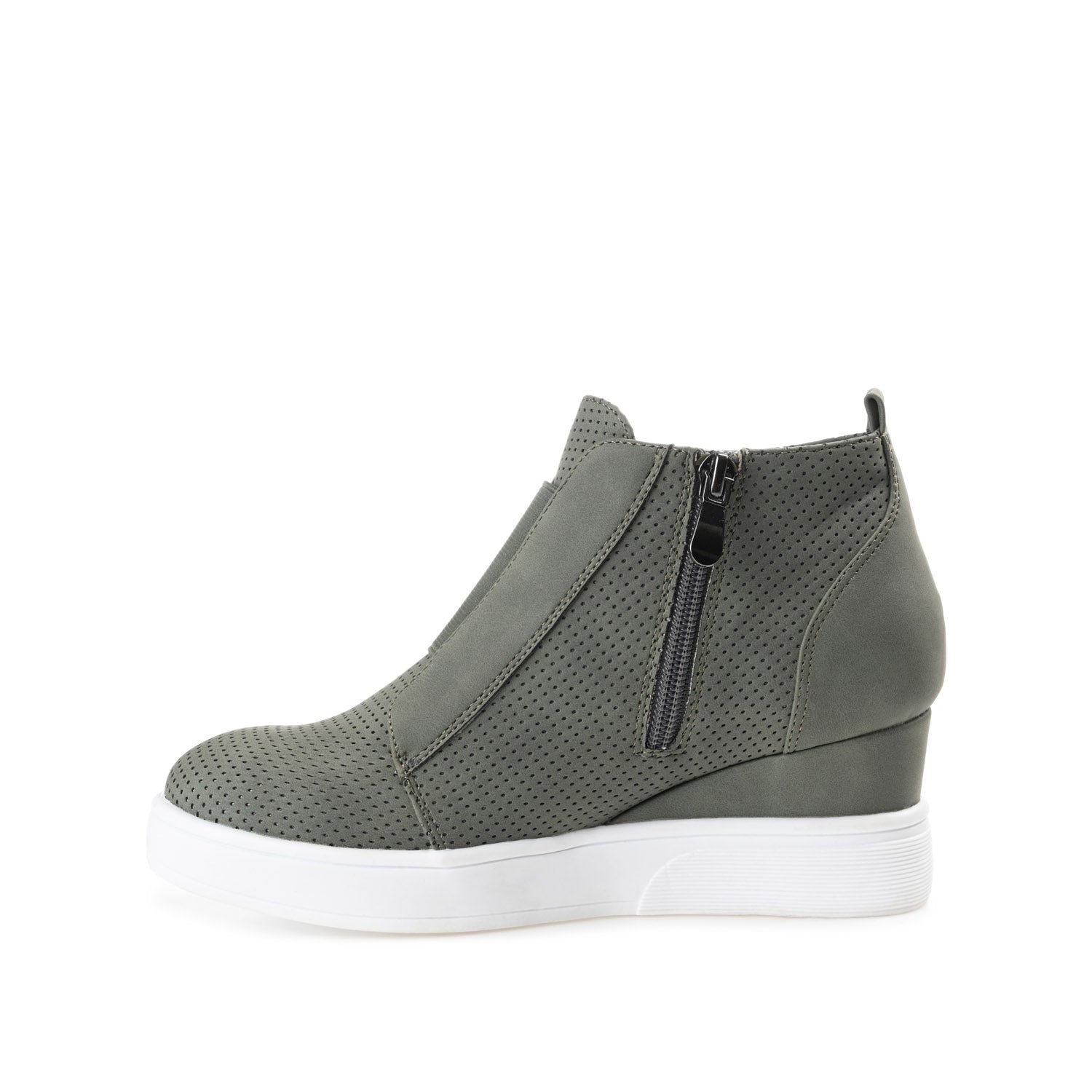 Journee CLARA WEDGE SNEAKERS IN VEGAN LEATHER - Olive PU