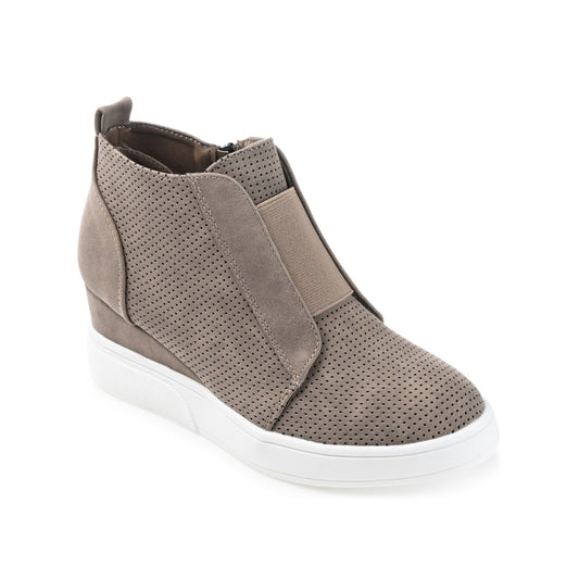 Journee CLARA WEDGE SNEAKERS IN VEGAN LEATHER - Taupe PU