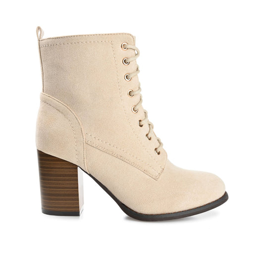 Journee BAYLOR LACE-UP BOOTIES IN WIDE - Bone Faux Suede