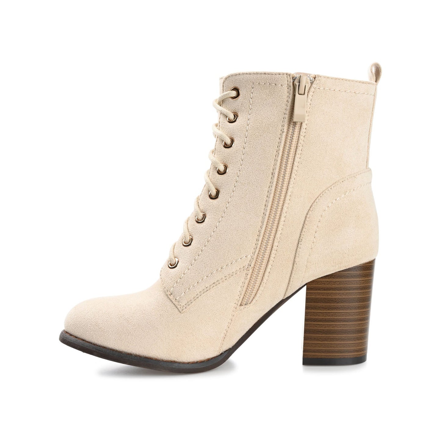 Journee BAYLOR LACE-UP BOOTIES IN WIDE - Bone Faux Suede