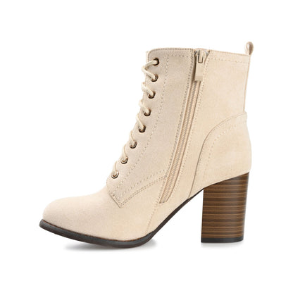 Journee BAYLOR LACE-UP BOOTIES IN WIDE - Bone Faux Suede