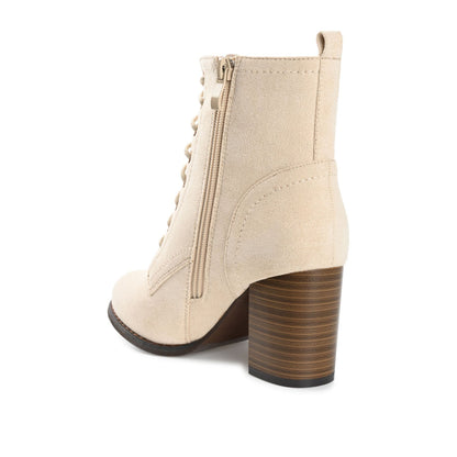 Journee BAYLOR LACE-UP BOOTIES IN WIDE - Bone Faux Suede