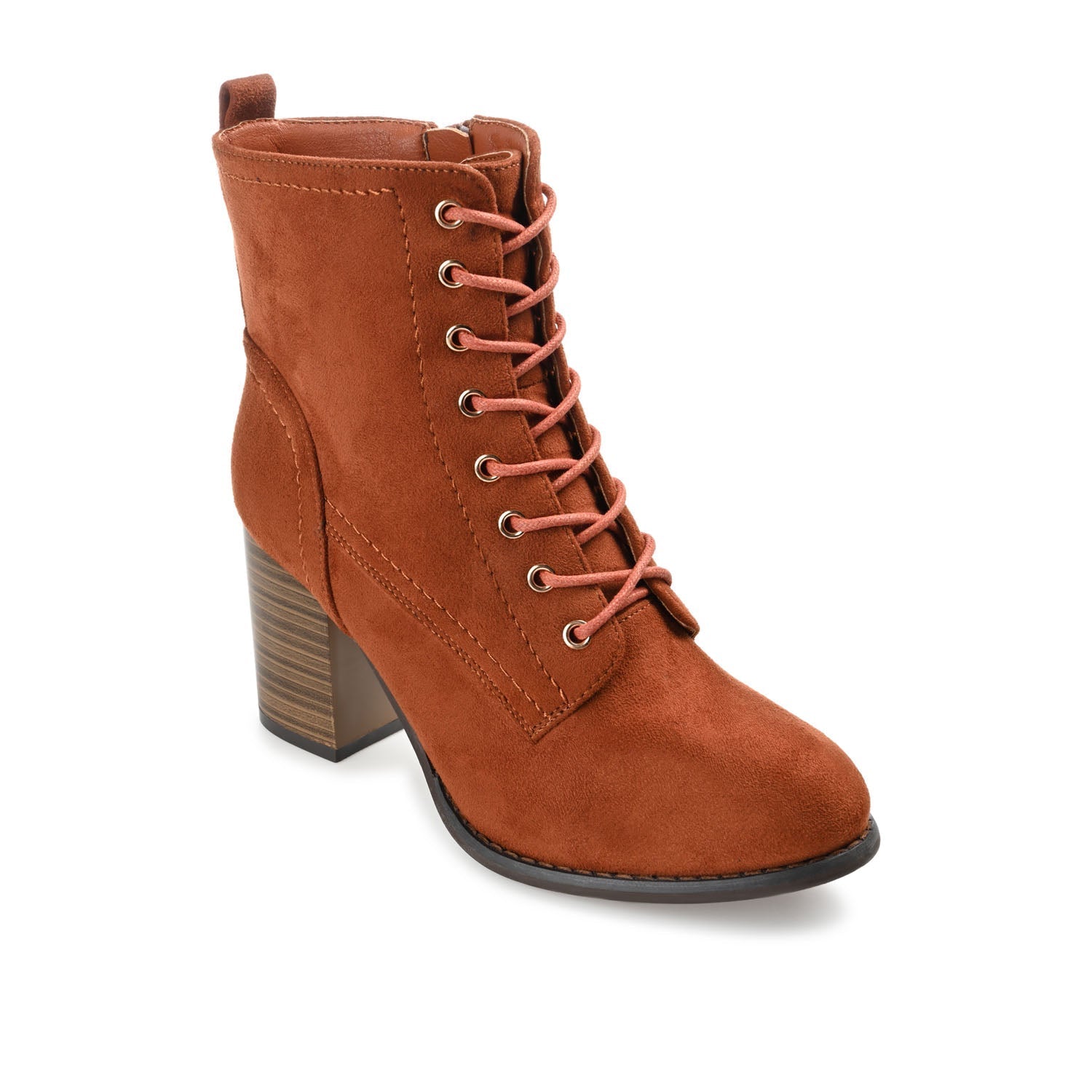 Journee BAYLOR LACE-UP BOOTIES IN WIDE - Rust Faux Suede