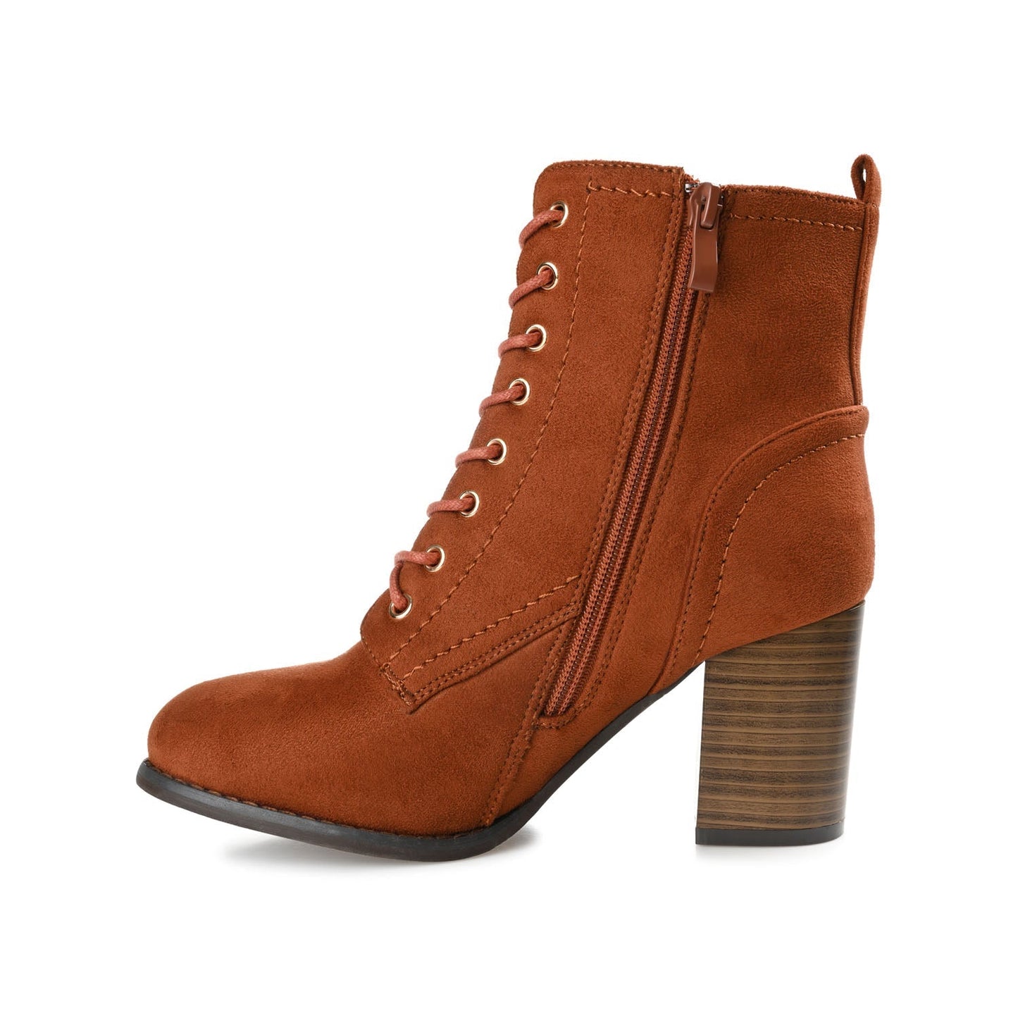 Journee BAYLOR LACE-UP BOOTIES IN WIDE - Rust Faux Suede