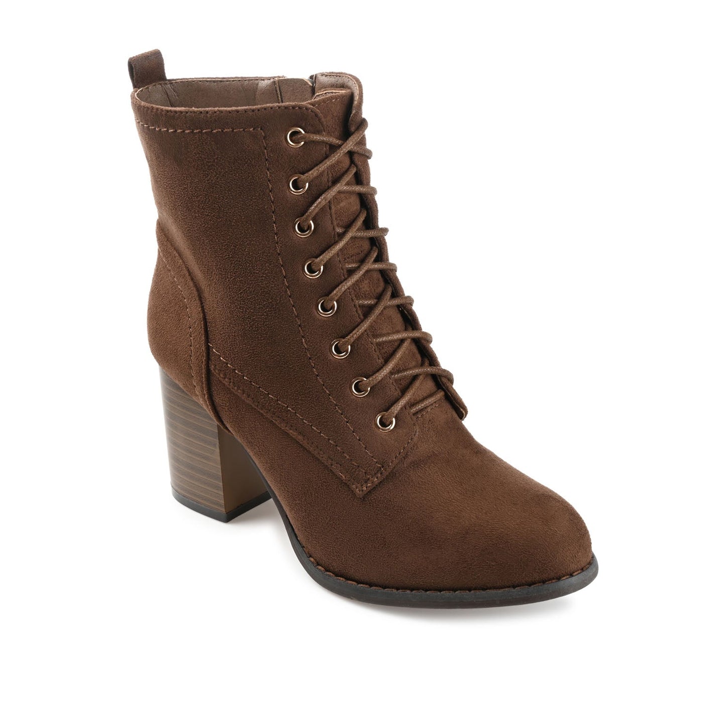 Journee BAYLOR LACE-UP BOOTIES IN WIDE - Brown Faux Suede