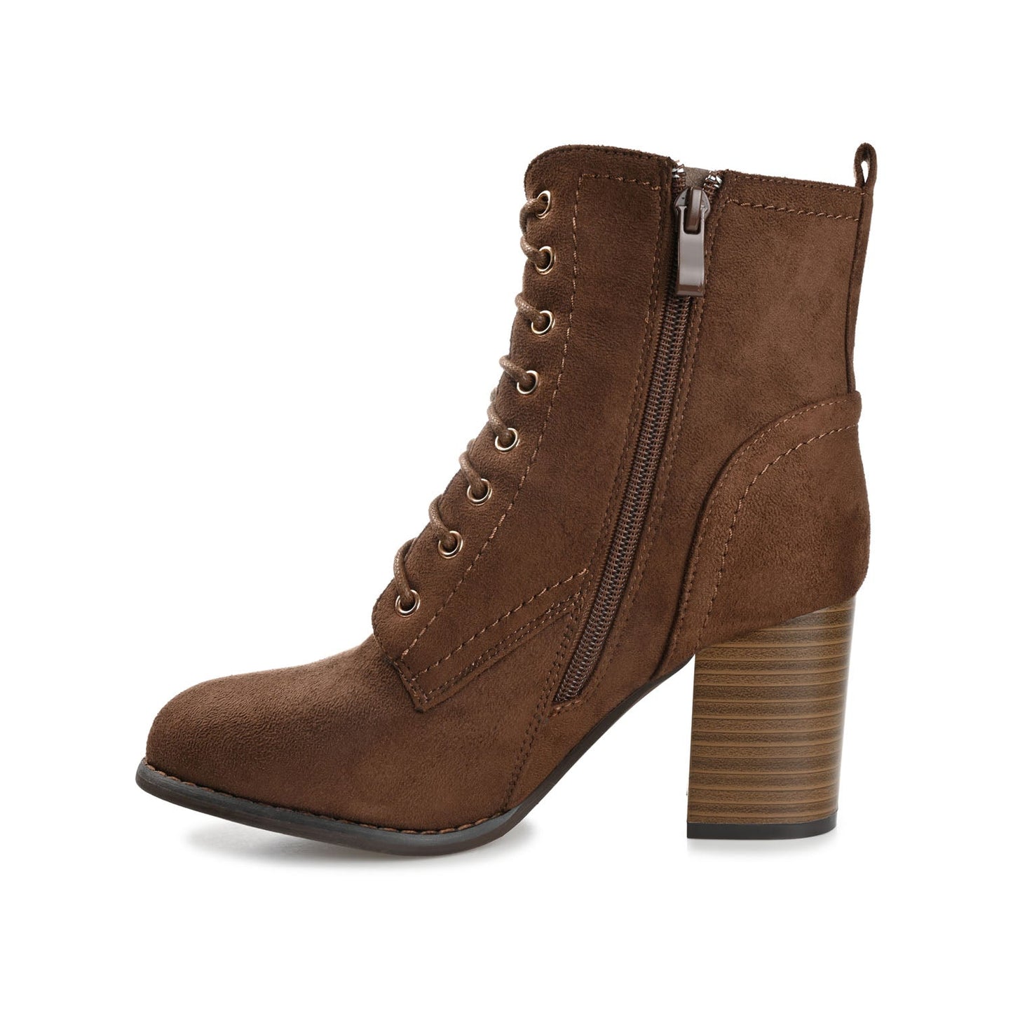 Journee BAYLOR LACE-UP BOOTIES IN WIDE - Brown Faux Suede