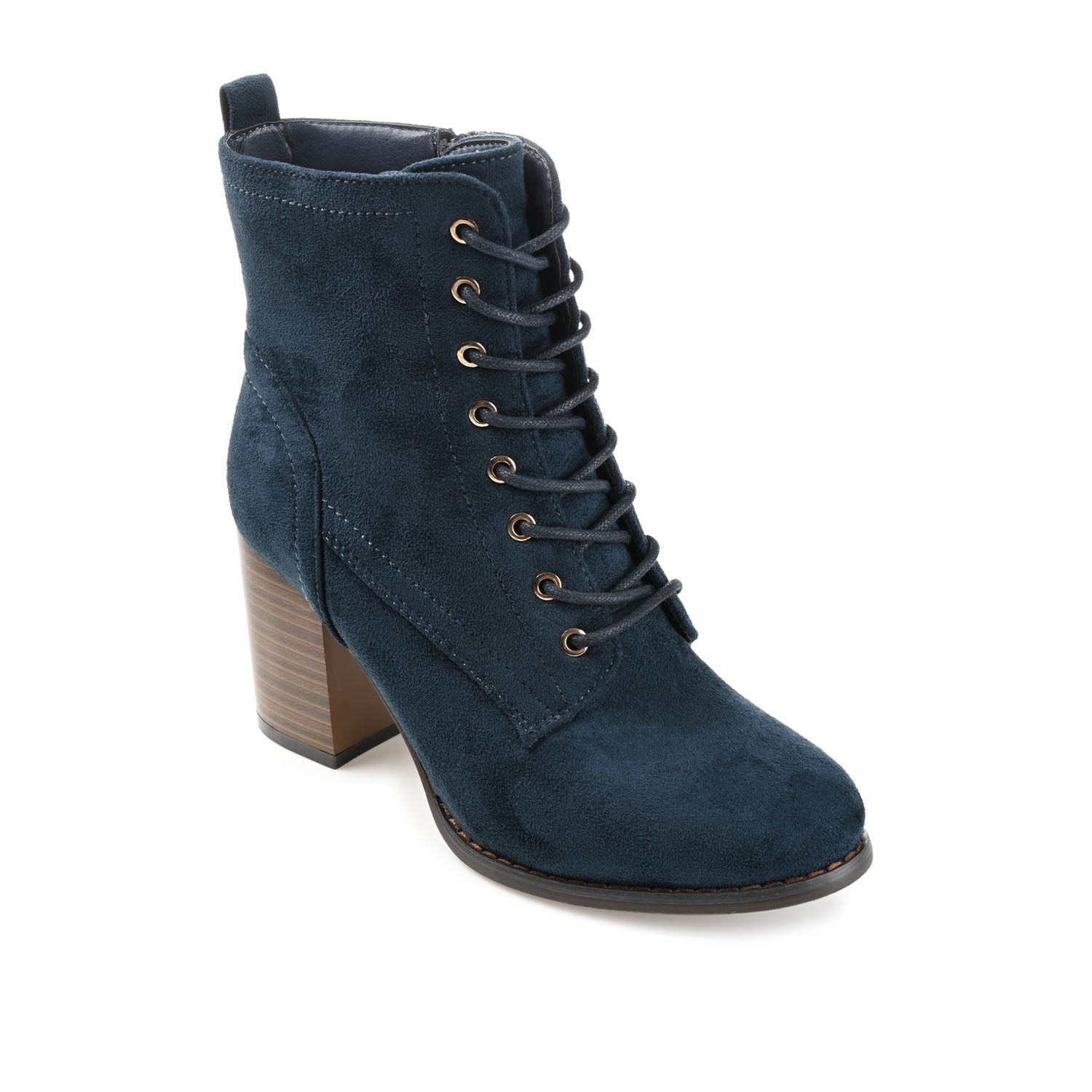 Journee BAYLOR LACE-UP BOOTIES IN WIDE - Navy Faux Suede
