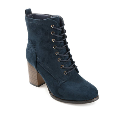 Journee BAYLOR LACE-UP BOOTIES IN WIDE - Navy Faux Suede