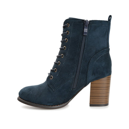 Journee BAYLOR LACE-UP BOOTIES IN WIDE - Navy Faux Suede