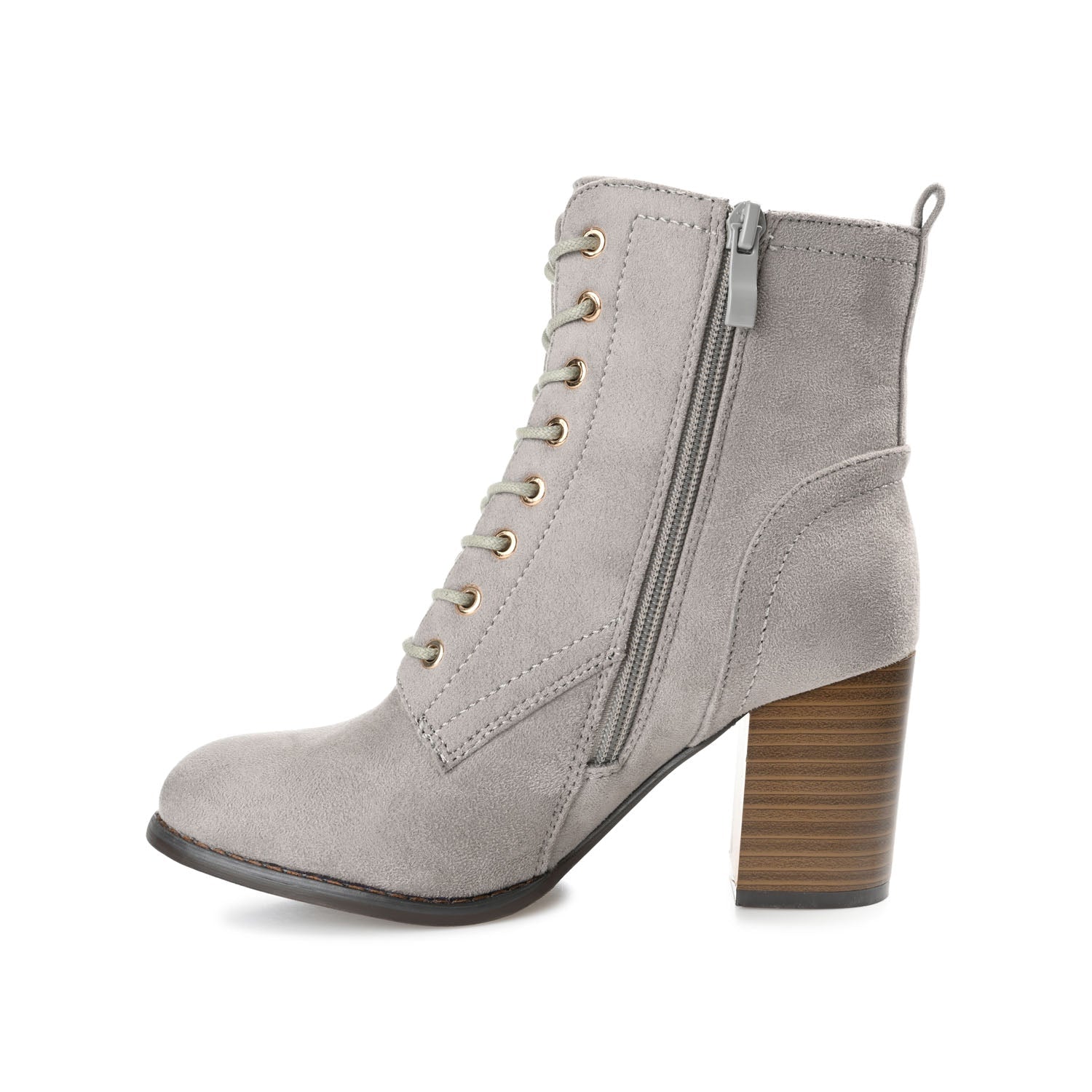 Journee BAYLOR LACE-UP BOOTIES IN WIDE - Grey Faux Suede