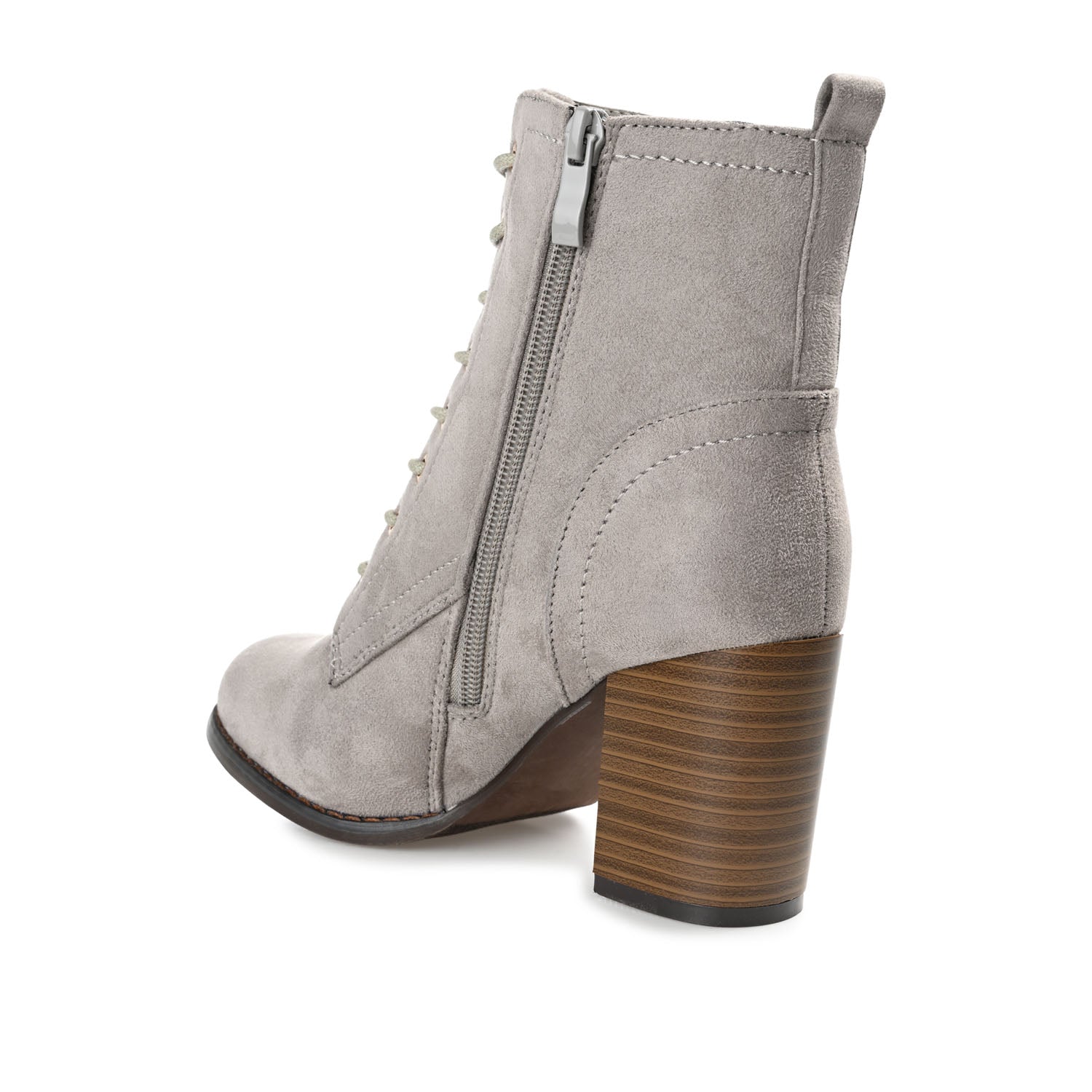 Journee BAYLOR LACE-UP BOOTIES IN WIDE - Grey Faux Suede