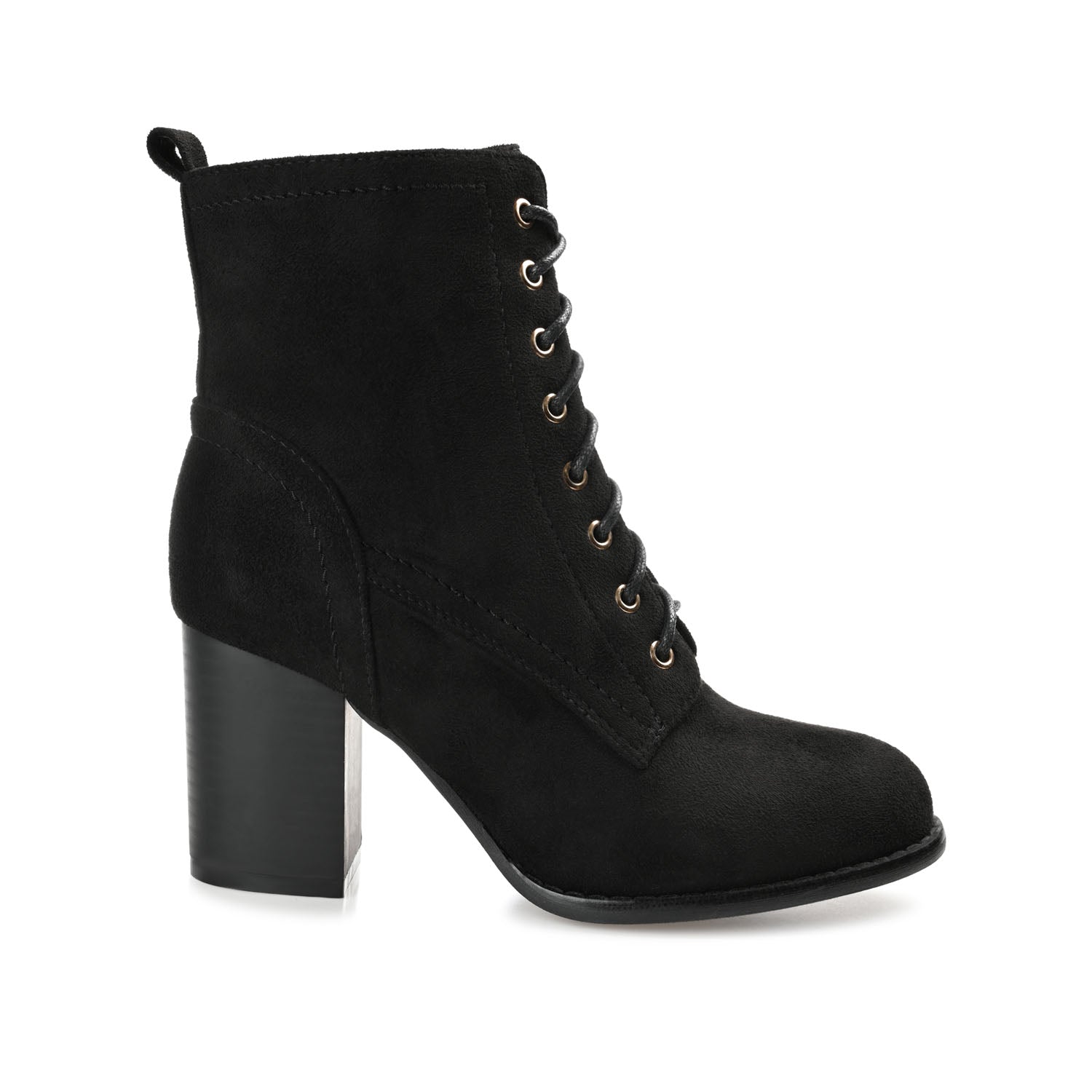 Journee BAYLOR LACE-UP BOOTIES IN WIDE - Black Faux Suede