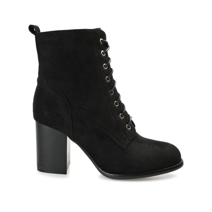 Journee BAYLOR LACE-UP BOOTIES IN WIDE - Black Faux Suede