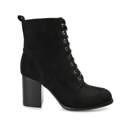 Journee BAYLOR LACE-UP BOOTIES IN WIDE - Black Faux Suede