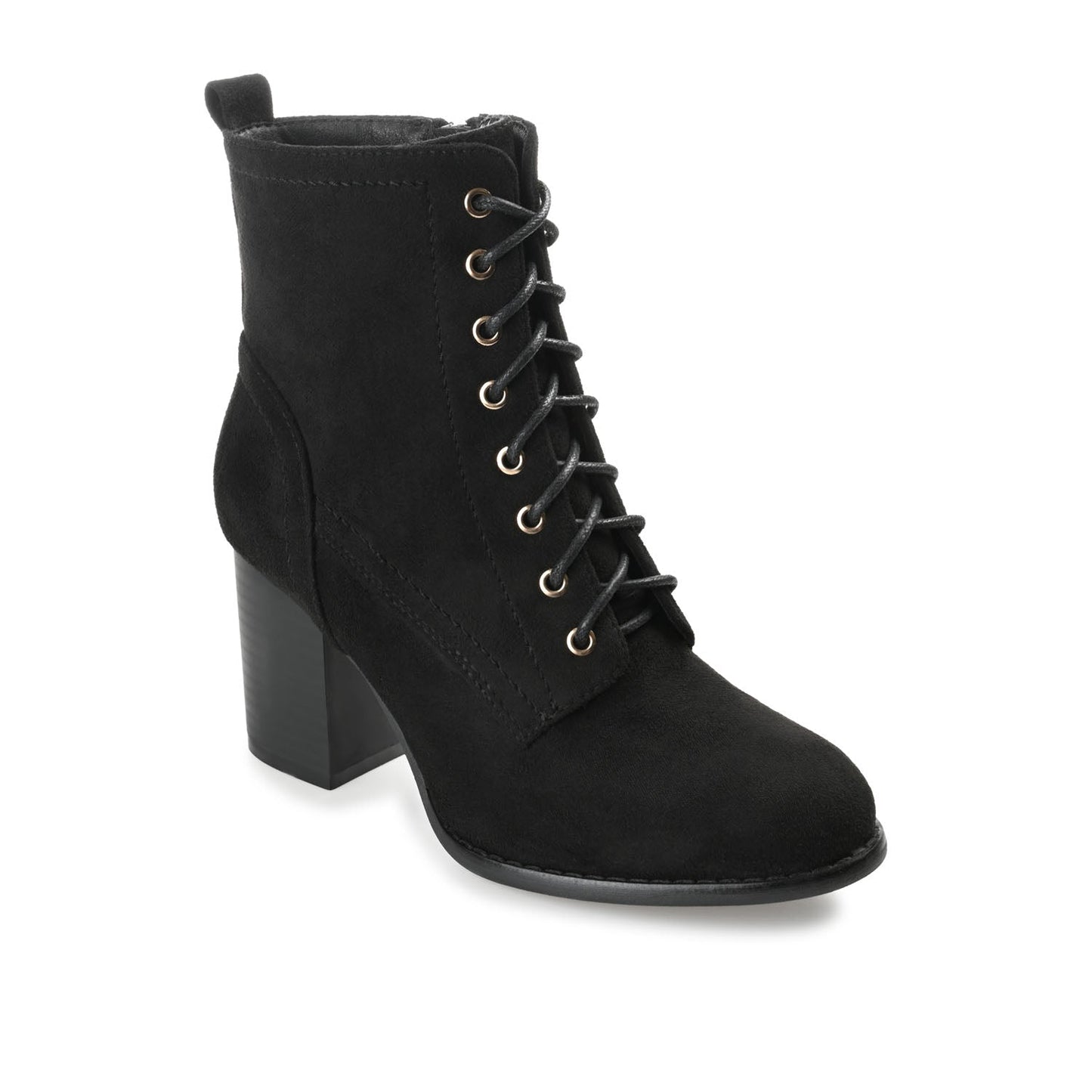 Journee BAYLOR LACE-UP BOOTIES IN WIDE - Black Faux Suede