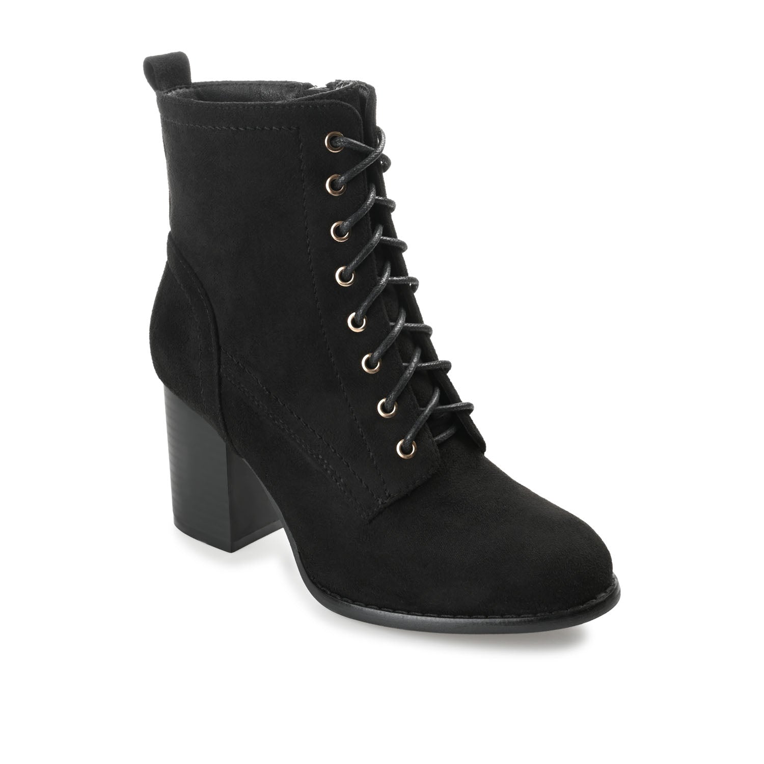Journee BAYLOR LACE-UP BOOTIES IN WIDE - Black Faux Suede