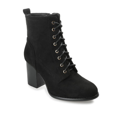 Journee BAYLOR LACE-UP BOOTIES IN WIDE - Black Faux Suede
