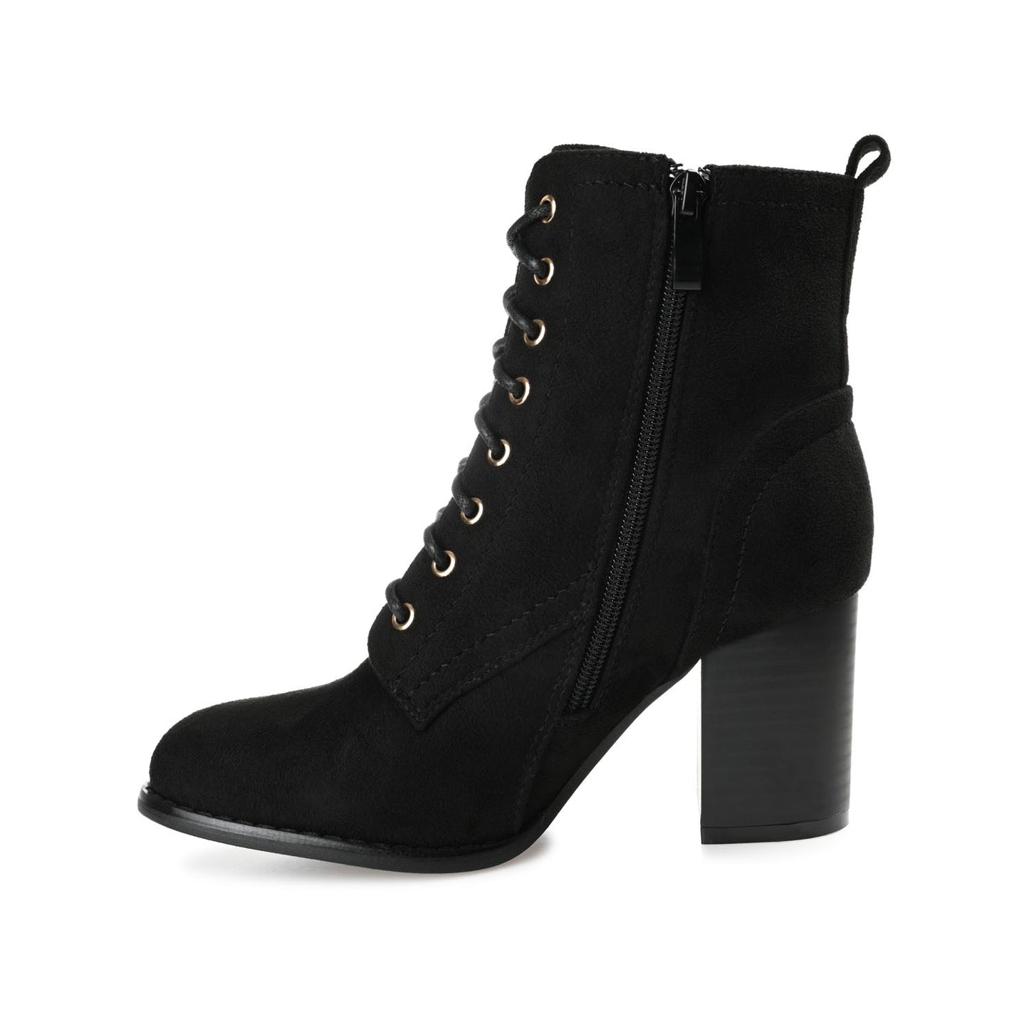 Journee BAYLOR LACE-UP BOOTIES IN WIDE - Black Faux Suede