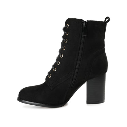 Journee BAYLOR LACE-UP BOOTIES IN WIDE - Black Faux Suede