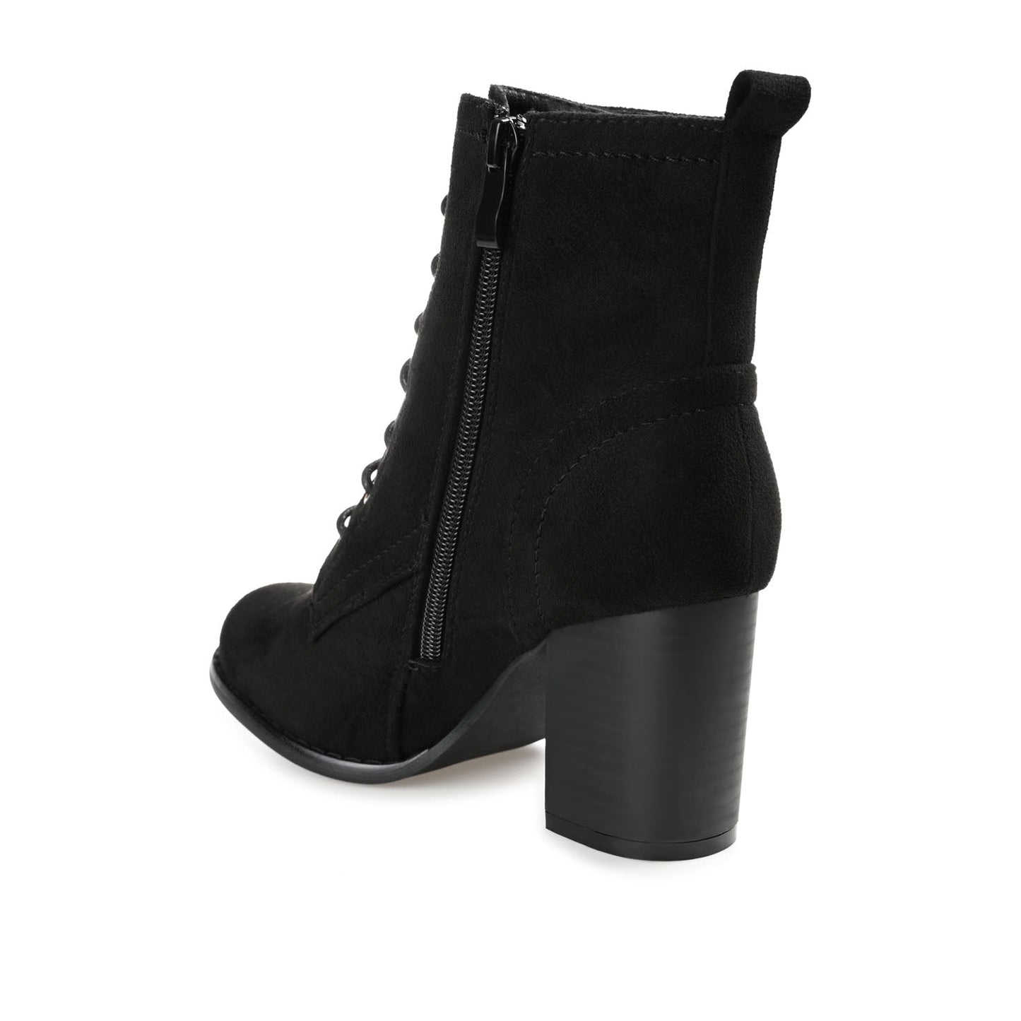 Journee BAYLOR LACE-UP BOOTIES IN WIDE - Black Faux Suede