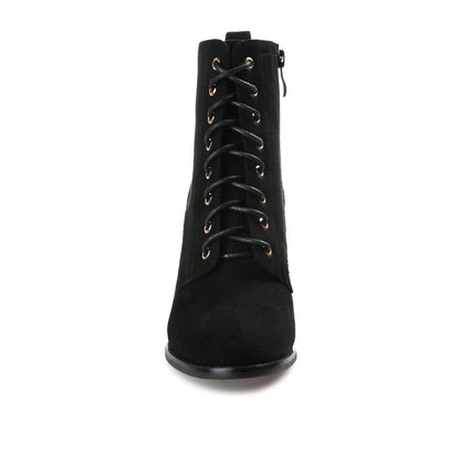 Journee BAYLOR LACE-UP BOOTIES IN WIDE - Black Faux Suede