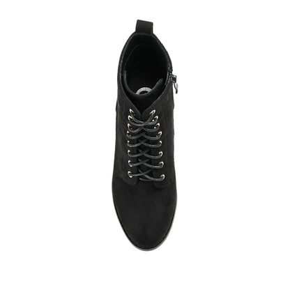 Journee BAYLOR LACE-UP BOOTIES IN WIDE - Black Faux Suede