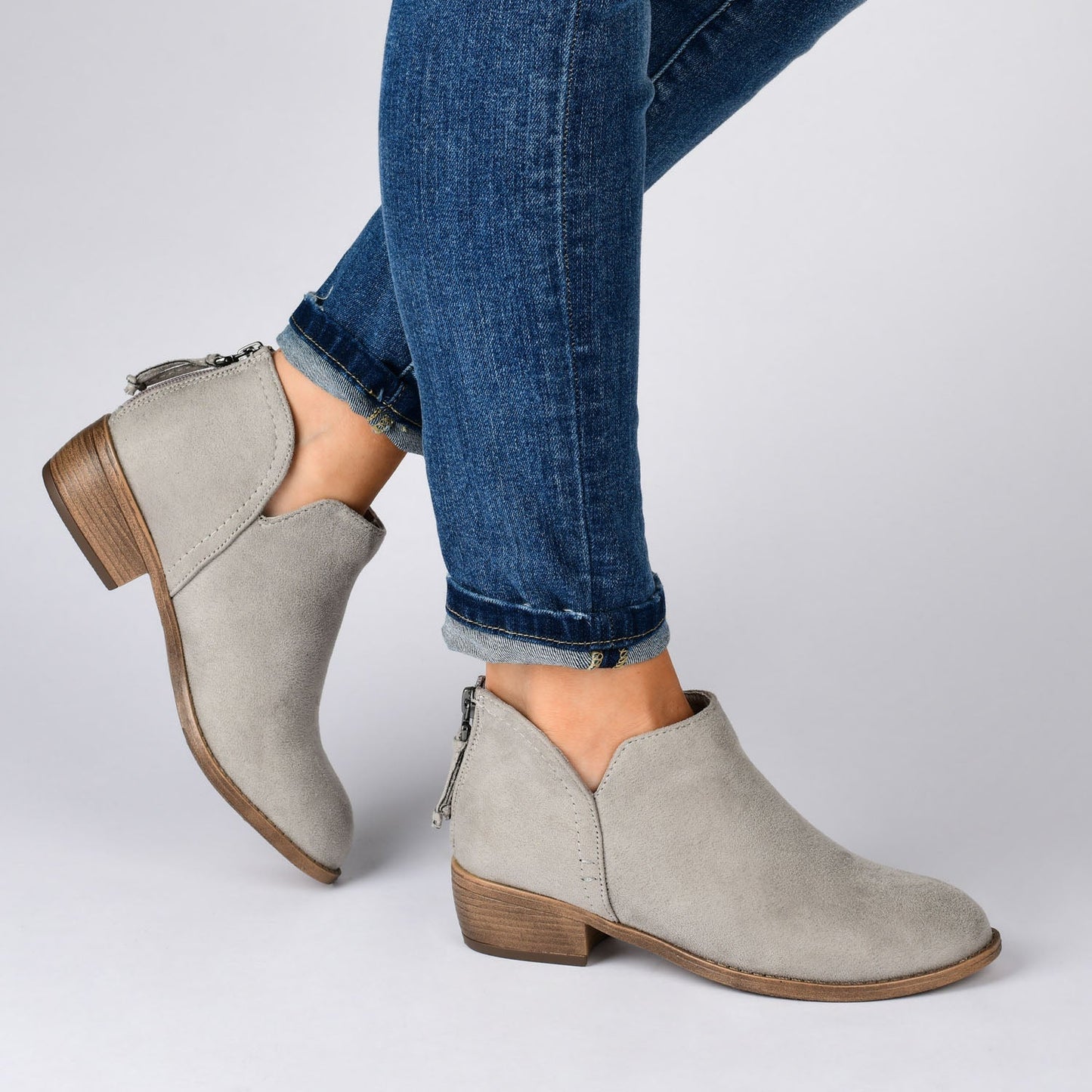 Journee LIVVY FAUX SUEDE ZIP-UP BOOTIES IN WIDE - Clay