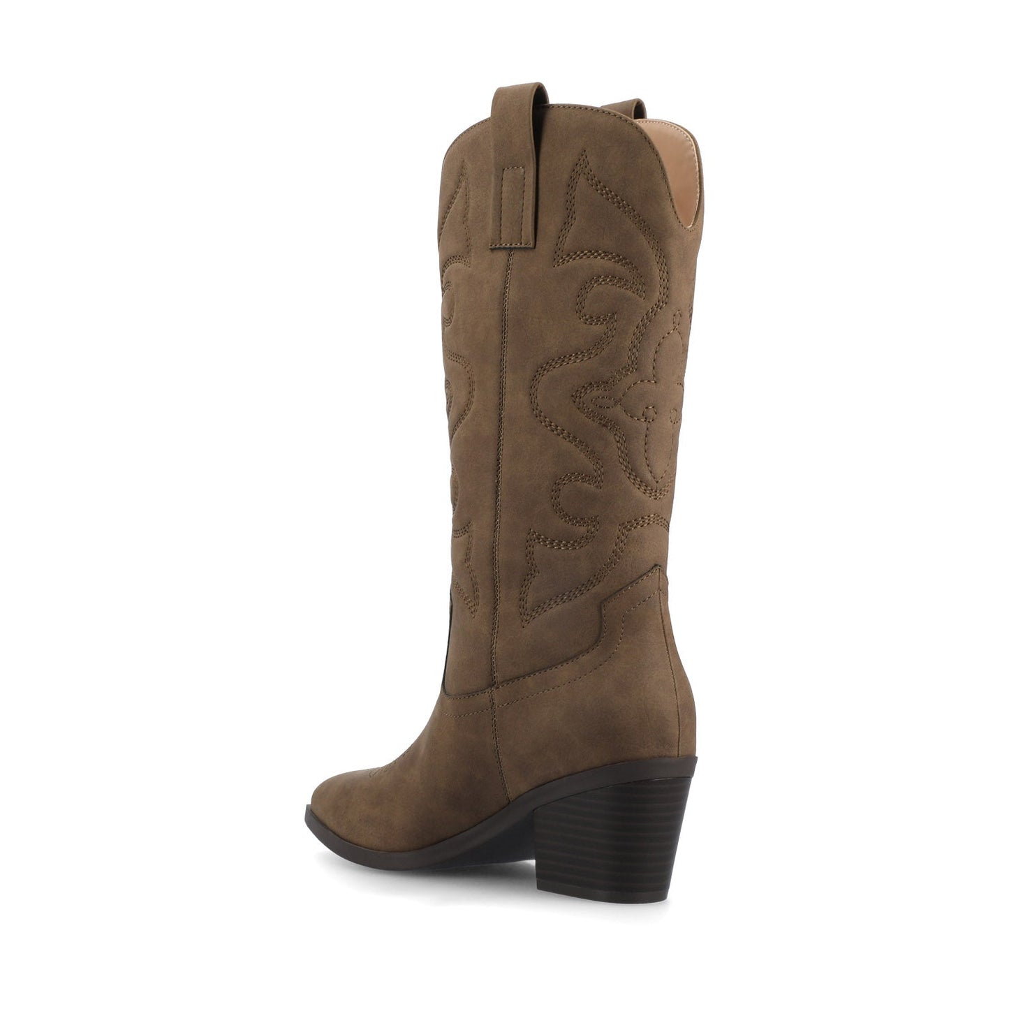 Journee CHANTRY COWGIRL VEGAN LEATHER BOOTS IN WIDE CALF - Brown PU