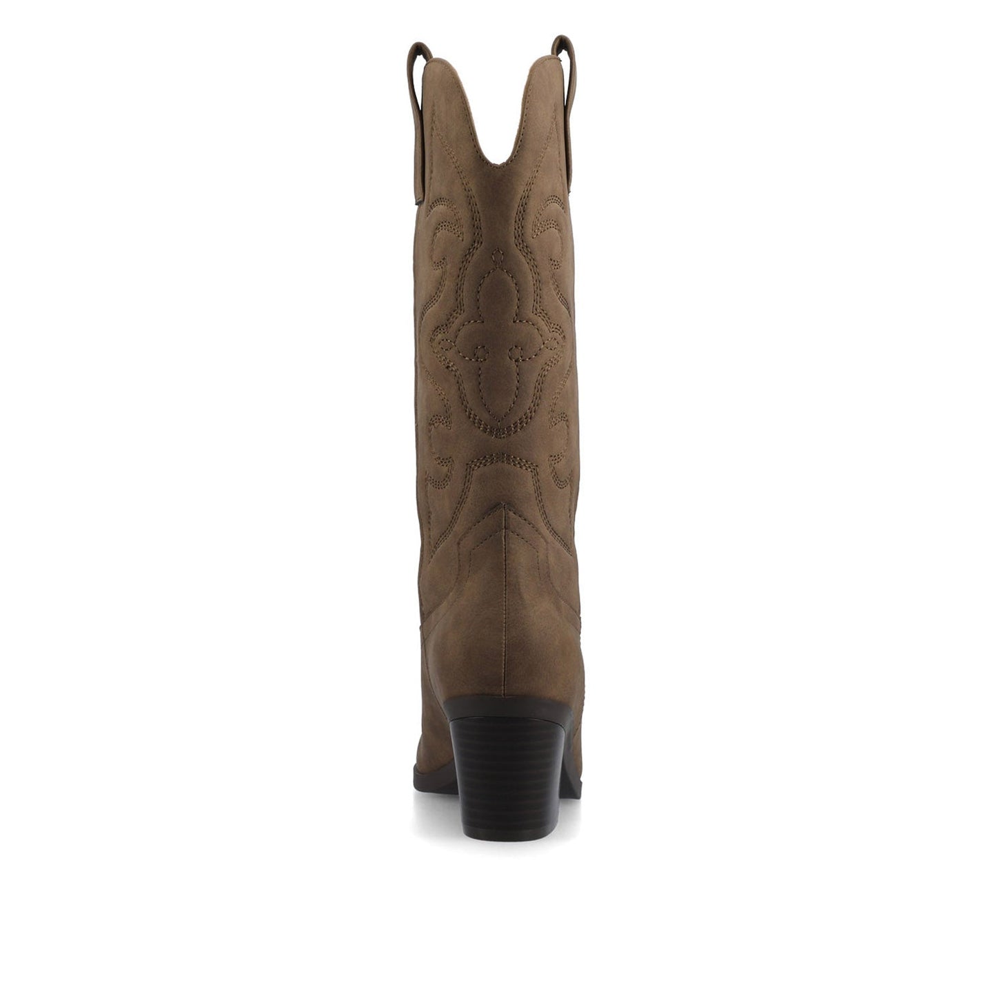 Journee CHANTRY COWGIRL VEGAN LEATHER BOOTS IN WIDE CALF - Brown PU