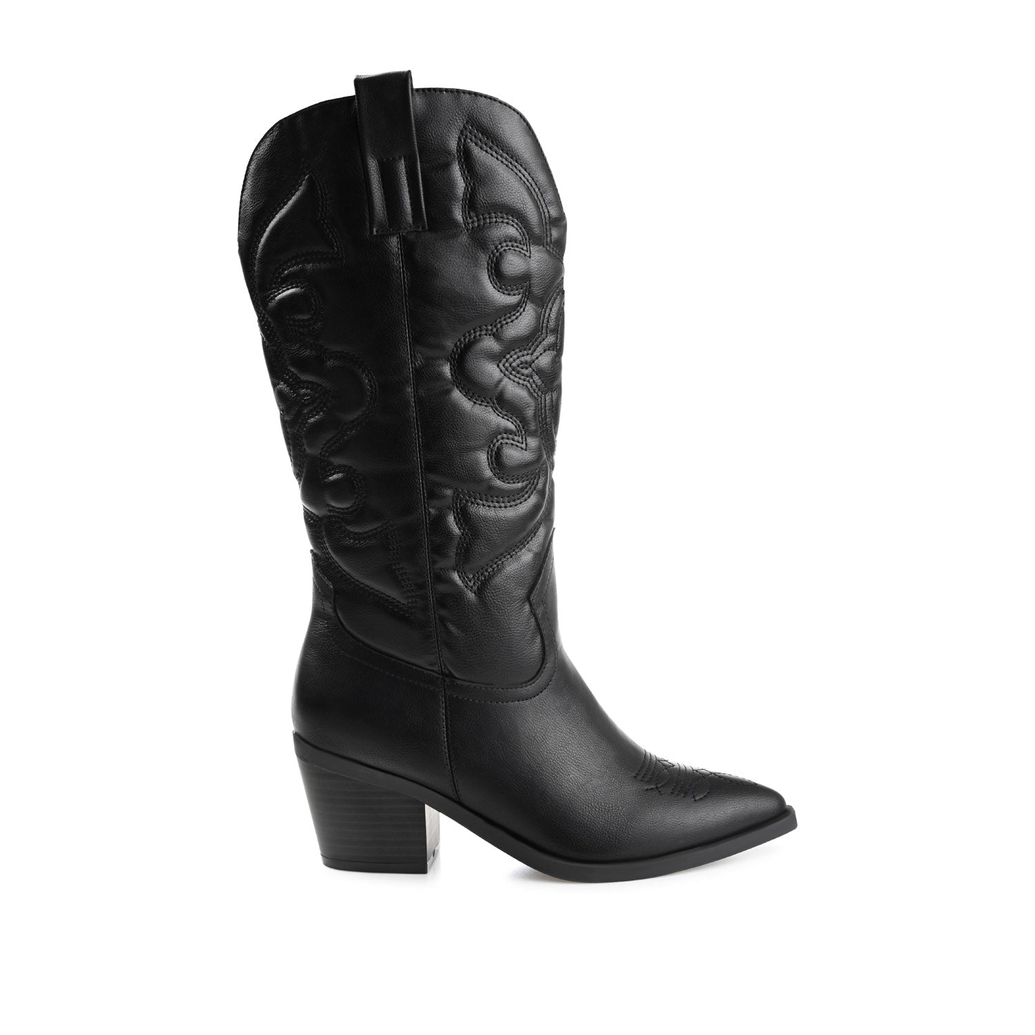Journee CHANTRY COWGIRL VEGAN LEATHER BOOTS IN WIDE CALF - Black PU