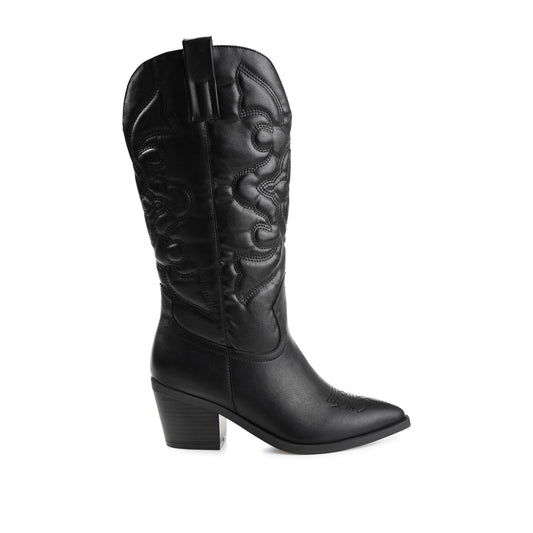 Journee CHANTRY COWGIRL VEGAN LEATHER BOOTS IN WIDE CALF - Black PU