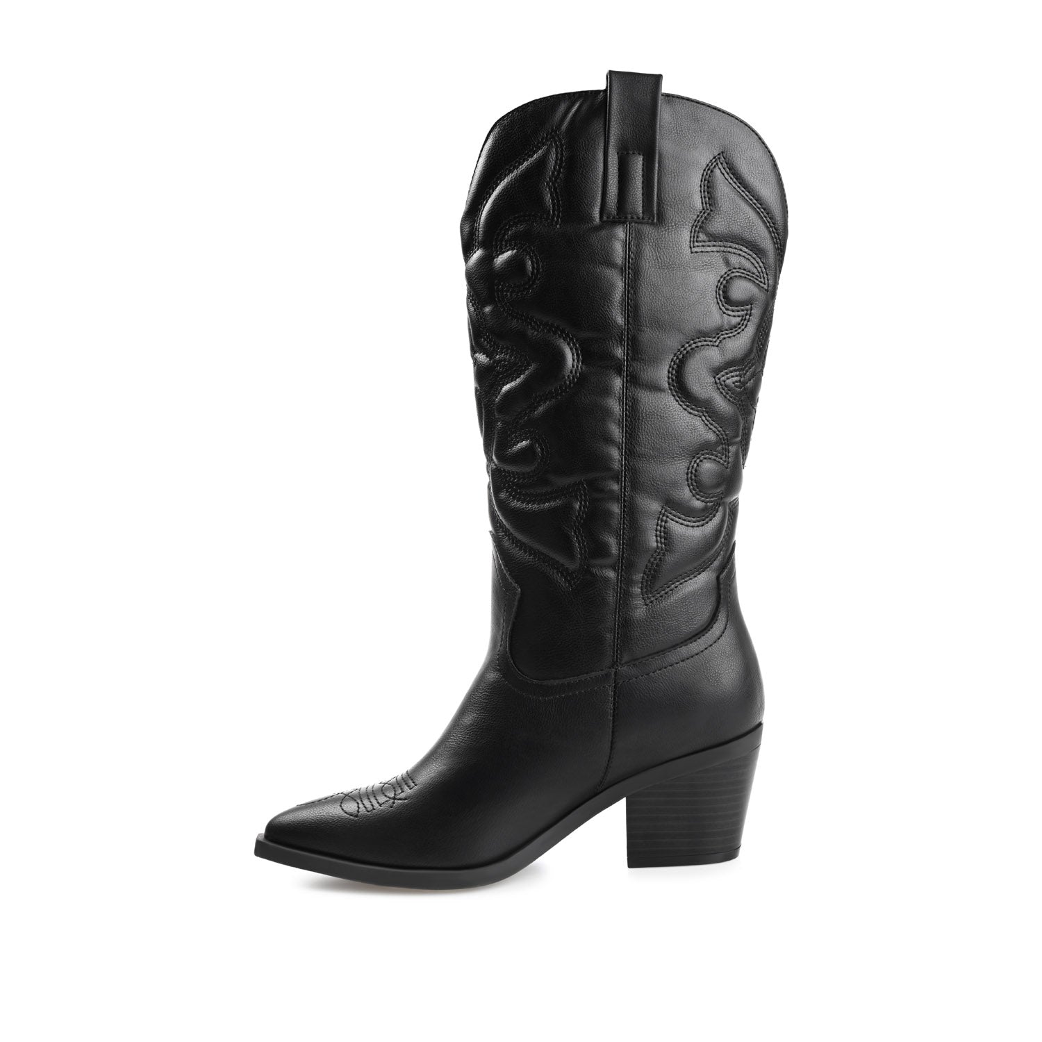 Journee CHANTRY COWGIRL VEGAN LEATHER BOOTS IN WIDE CALF - Black PU