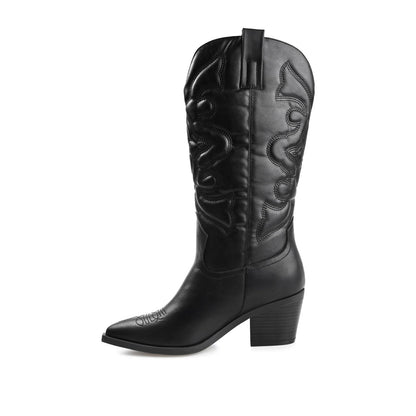 Journee CHANTRY COWGIRL VEGAN LEATHER BOOTS IN WIDE CALF - Black PU