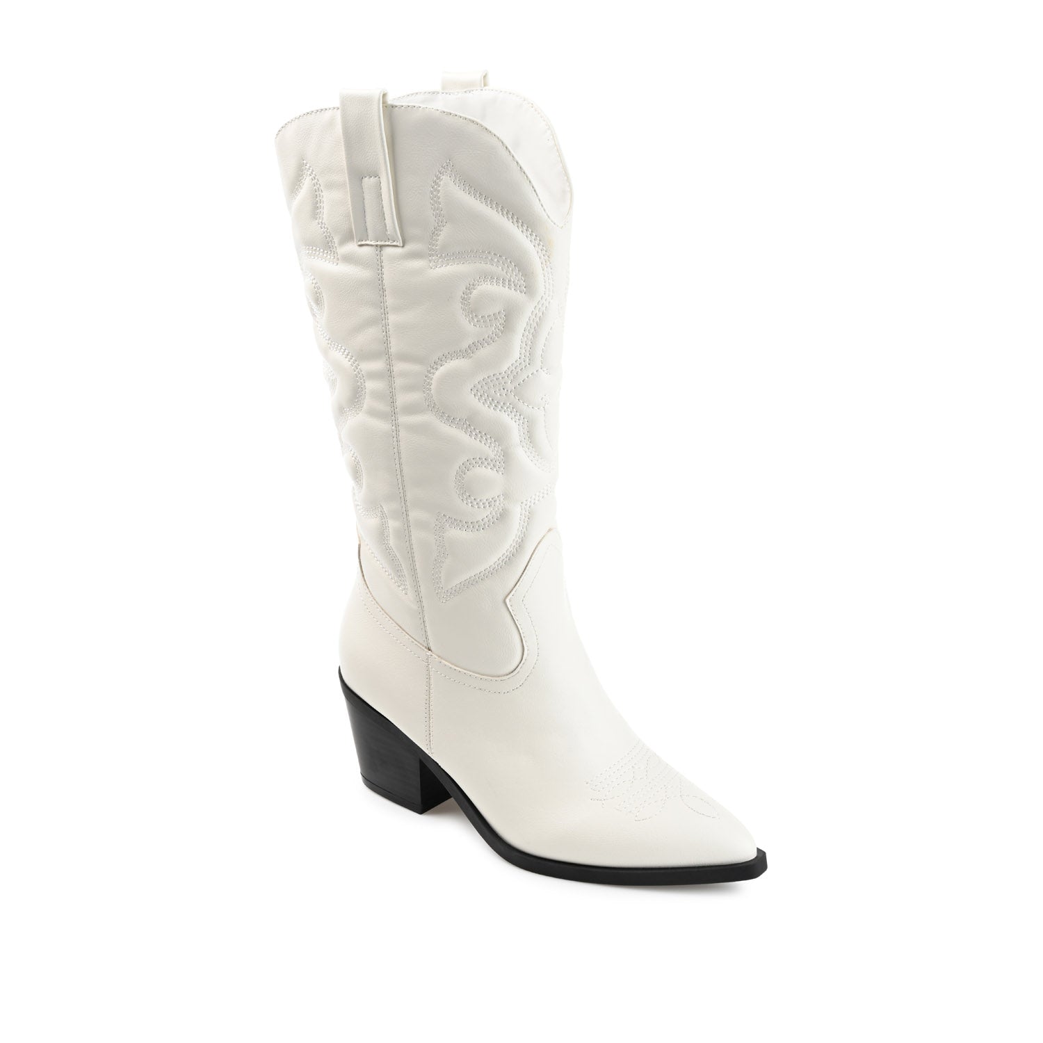 Journee CHANTRY COWGIRL VEGAN LEATHER BOOTS IN WIDE CALF - White PU