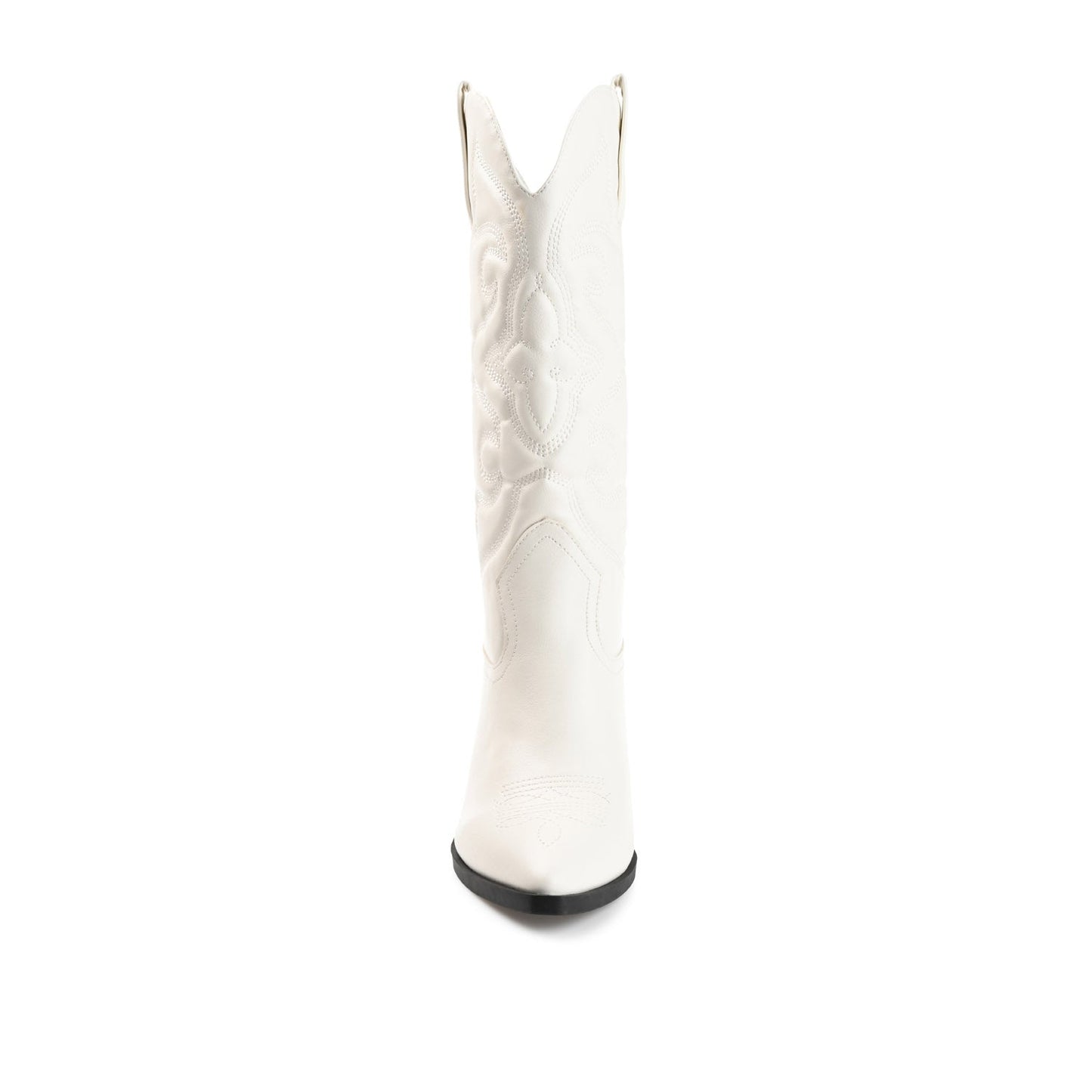 Journee CHANTRY COWGIRL VEGAN LEATHER BOOTS IN WIDE CALF - White PU