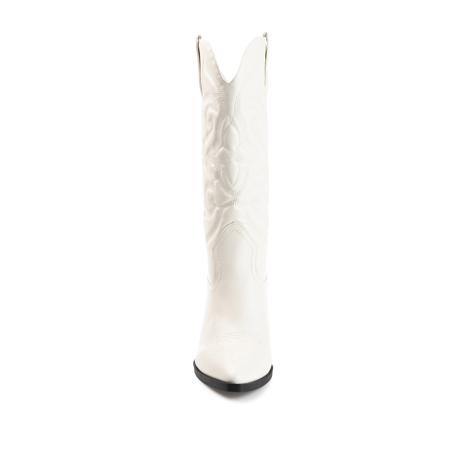 Journee CHANTRY COWGIRL VEGAN LEATHER BOOTS IN WIDE CALF - White PU