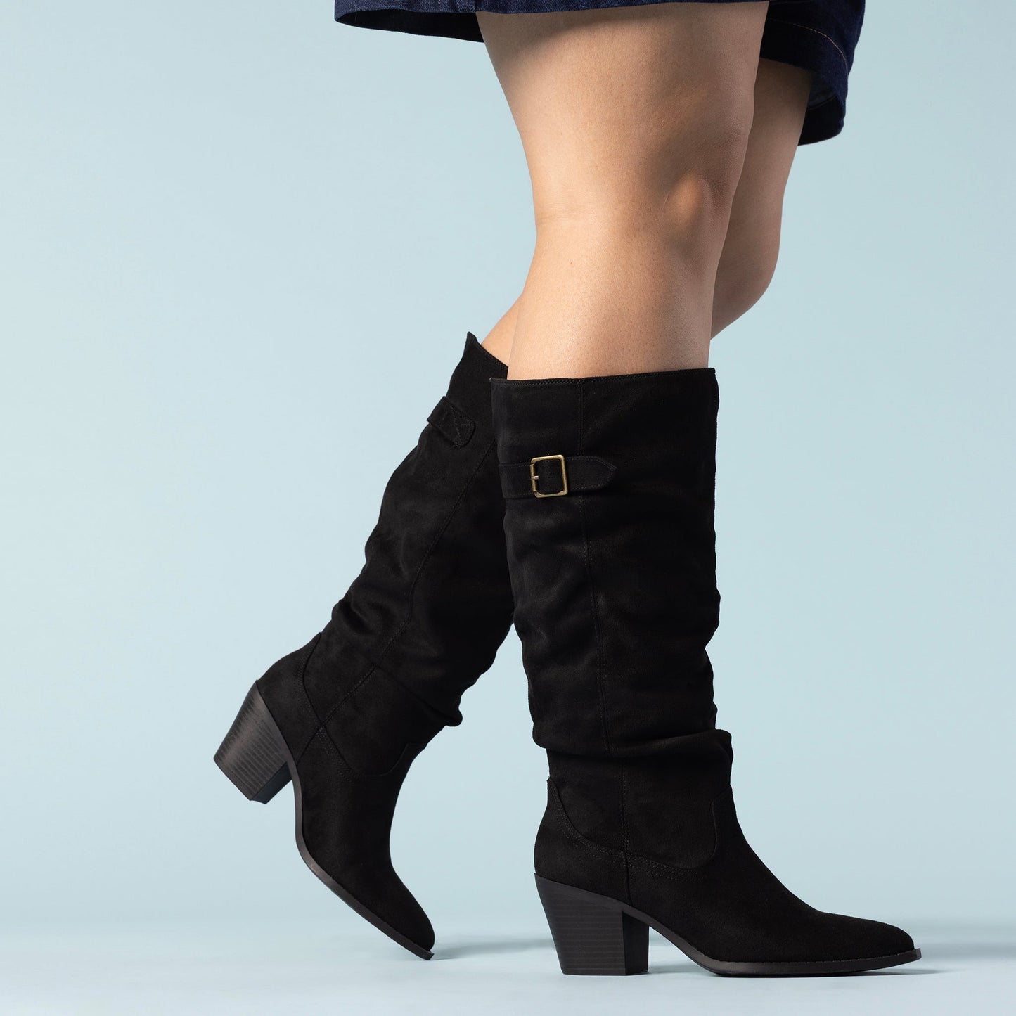 Journee KALEAH KNEE HIGH SLOUCHY BOOT IN WIDE CALF - Black