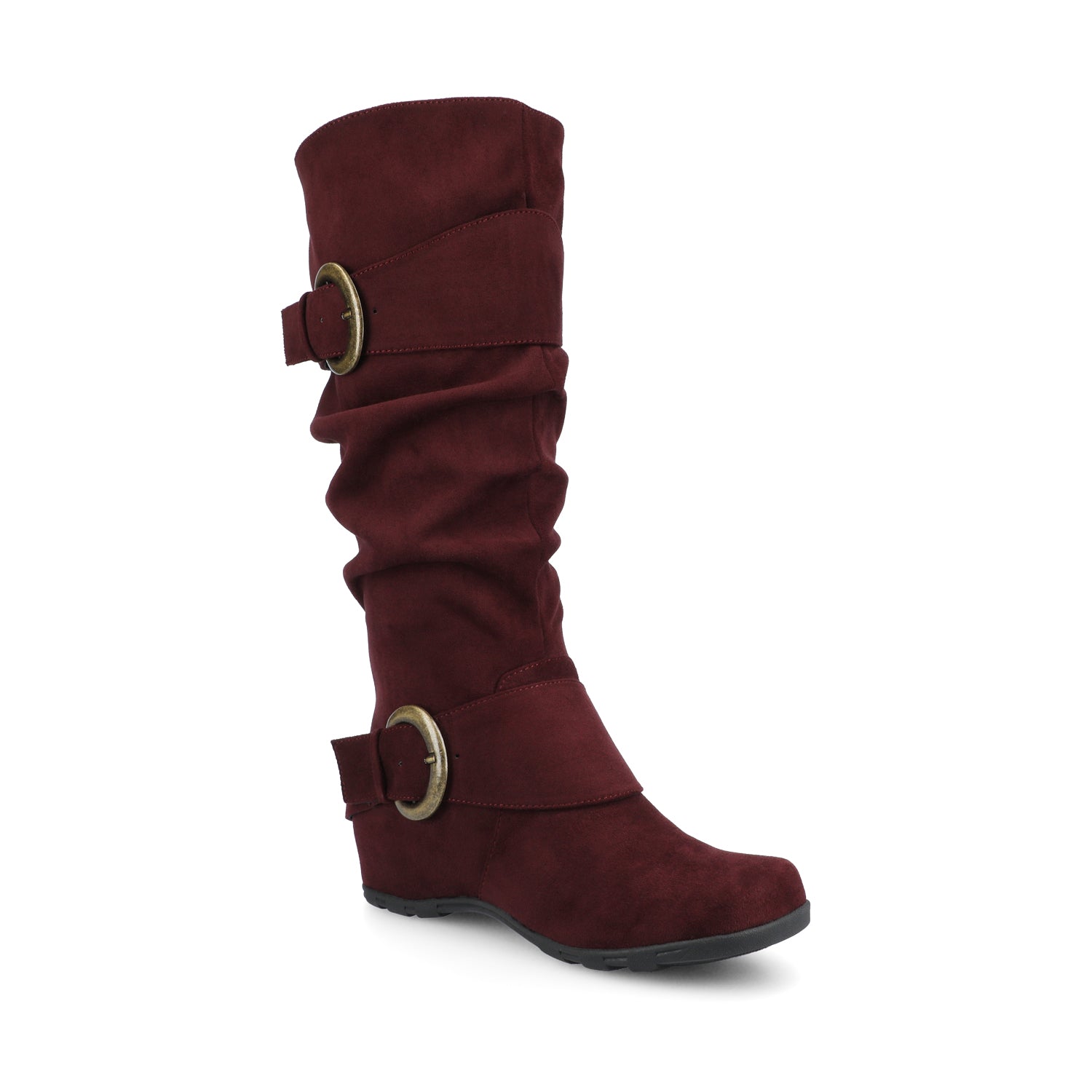 Journee JESTER KNEE HIGH BOOTS IN WIDE CALF - Oxblood Faux Suede