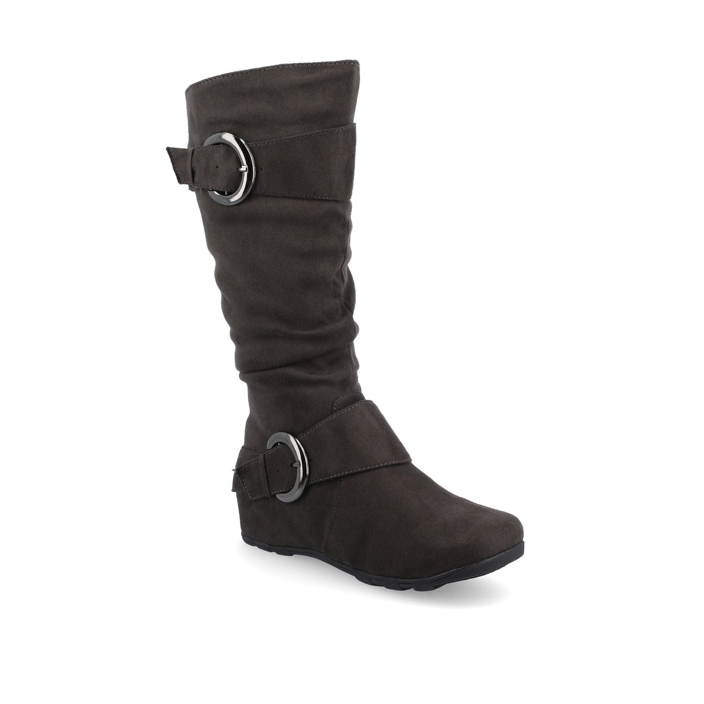 Journee JESTER KNEE HIGH BOOTS IN WIDE CALF - Grey Faux Suede